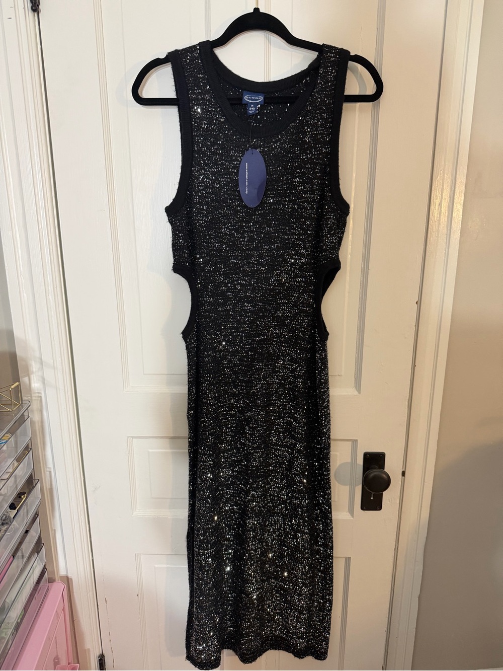 Club Monaco Black Sequin Cutout Midi Dress